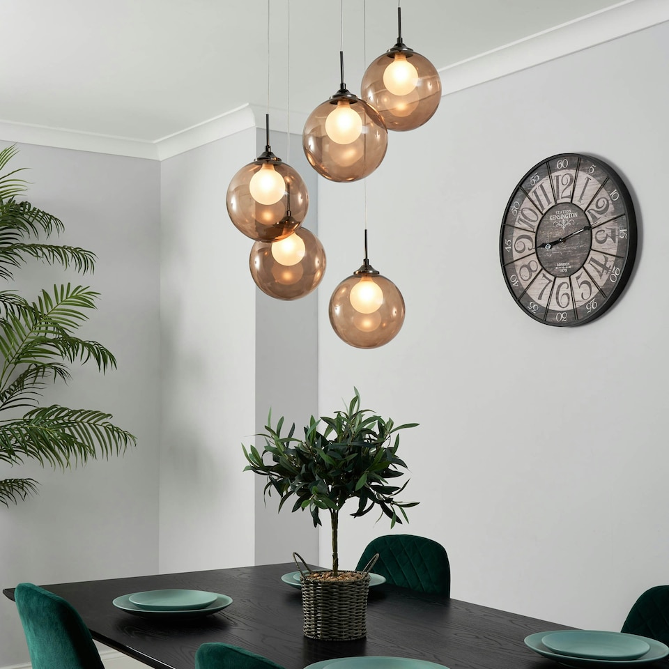 image 1 of BHS Petrice Glass Ball Ceiling Cluster Pendant, Black Nickel