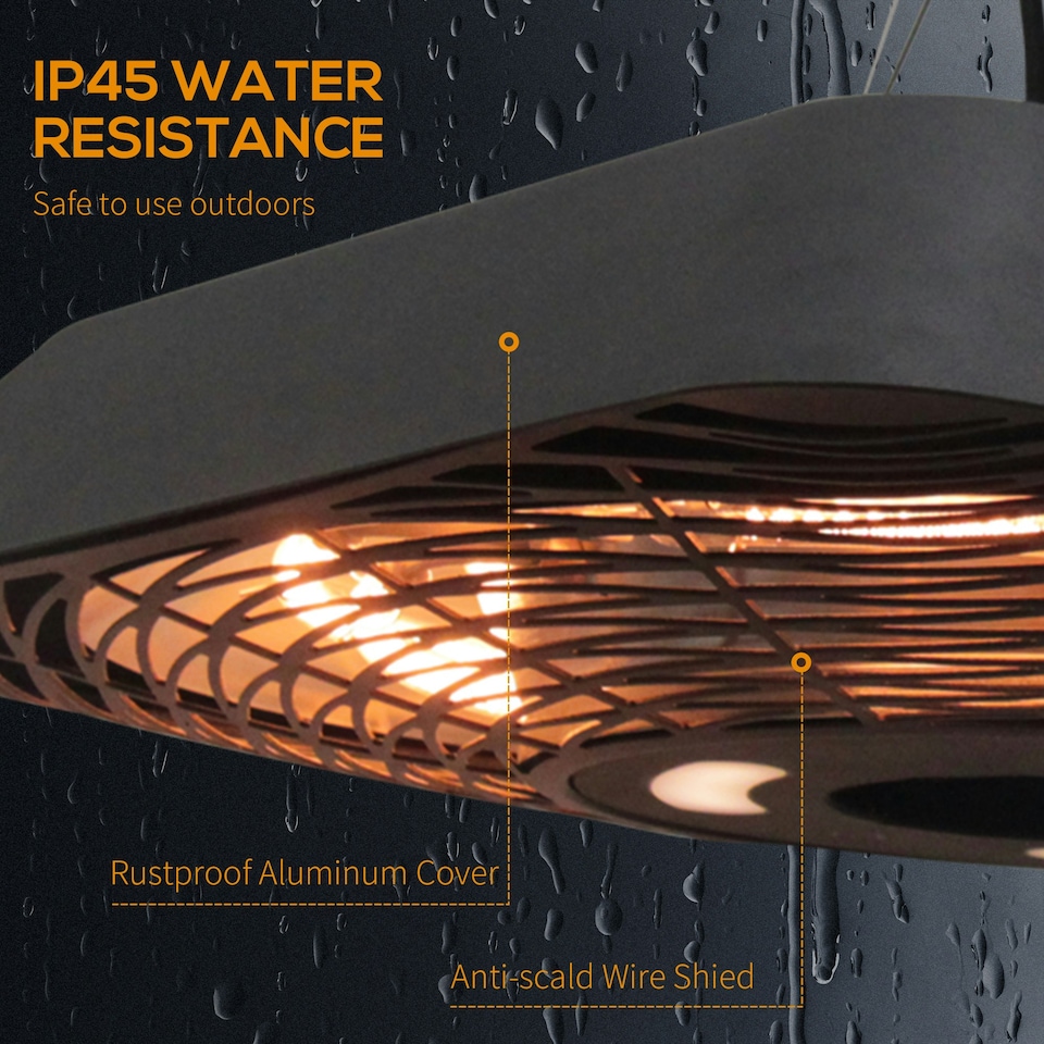image 1 of Outsunny 2000W Patio Electric Hanging Ceiling Heater Halogen Remote Aluminium