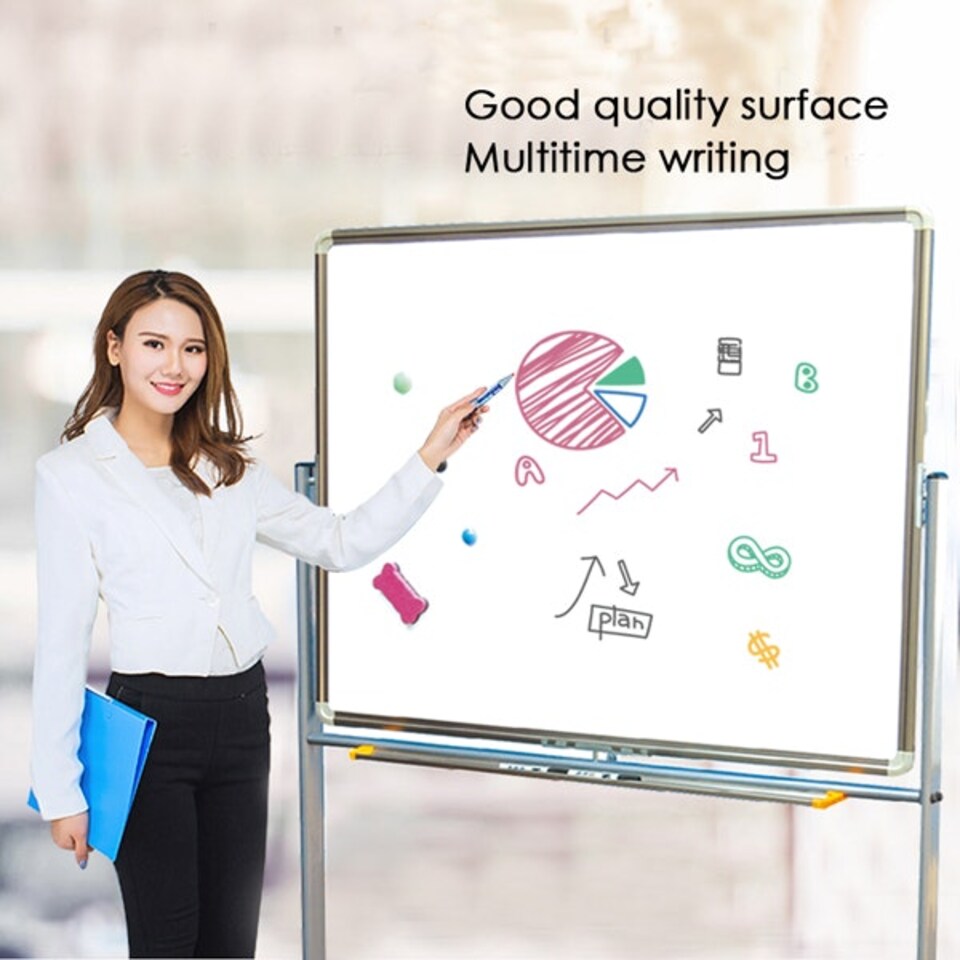 image 1 of Double Side Movable Magnetic Whiteboard with Frame 90 x 120cm