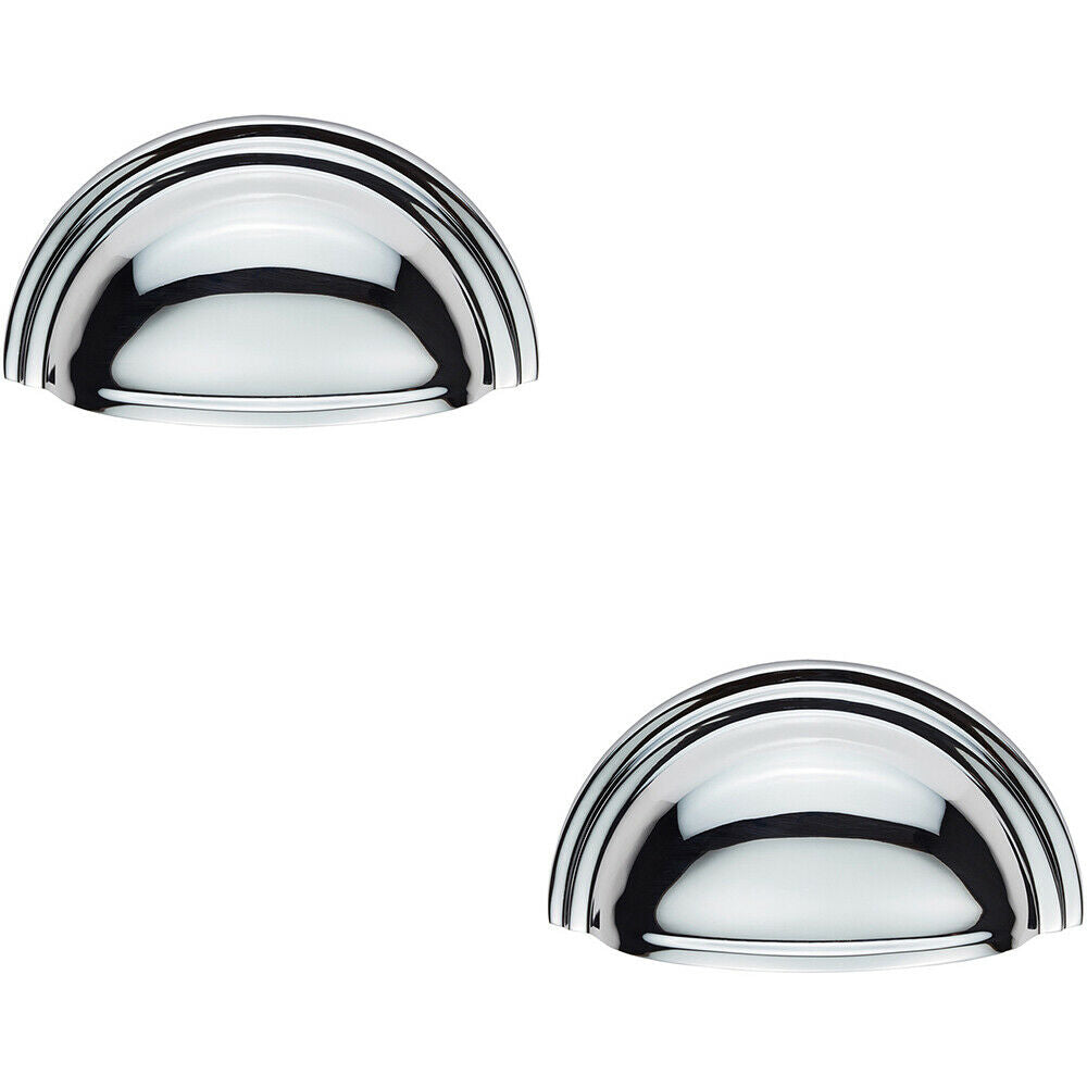 Loops 2x Victorian Cup Pull Handle Polished Chrome 92 x 46mm 76mm Fixing Centres