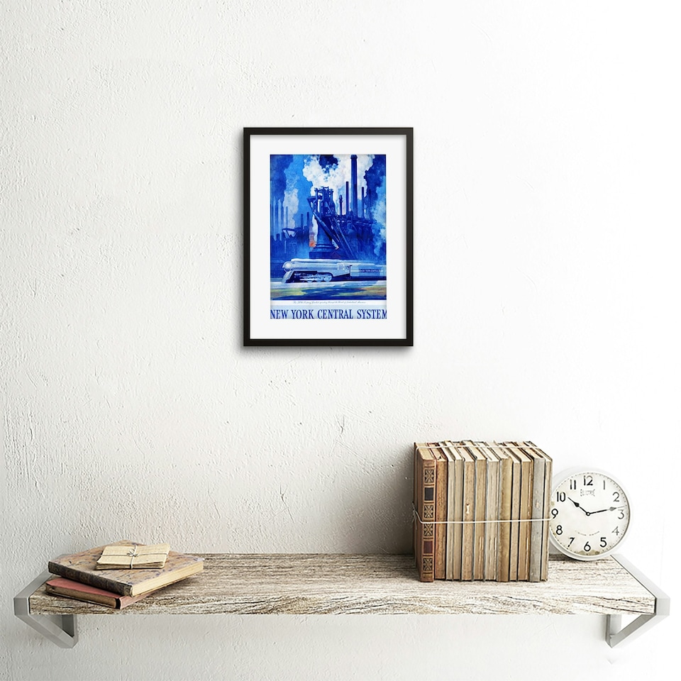 image 1 of New York Central System Train Industrial Vintage Ad 9x7" Black Framed Wall Art Print