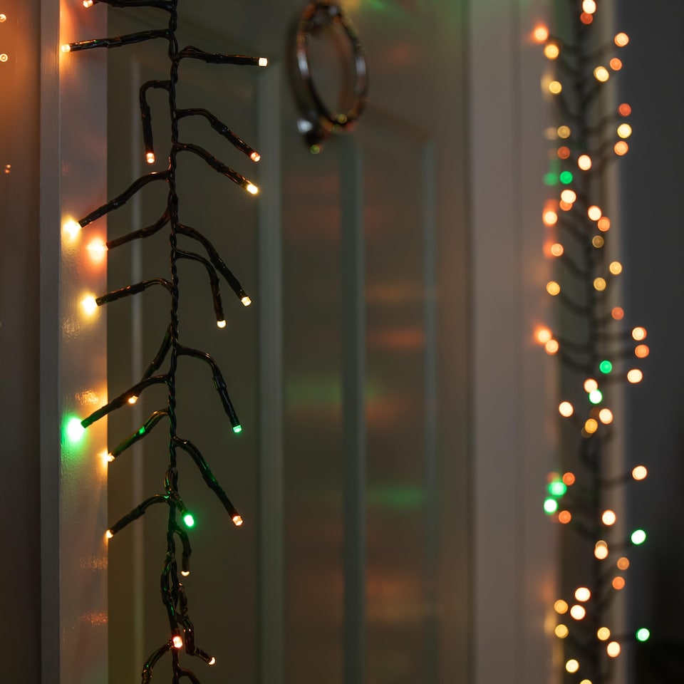 image 1 of 5.5m 426 Cluster LED Autumn Twist Door Garland with Multi-Coloured LEDs on Green Cable