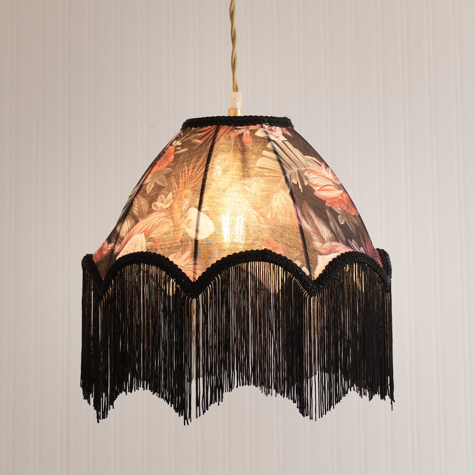 image 1 of ValueLights Rosette Scallop Flamingo Shade Black Tassels and Bulb