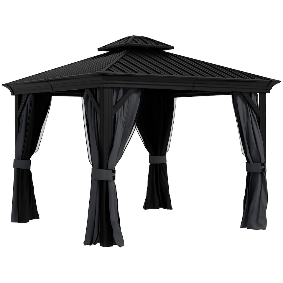 image 1 of Outsunny 3m x 3.7m Aluminium Outdoor Hardtop Gazebo Canopy 2-Tier Roof