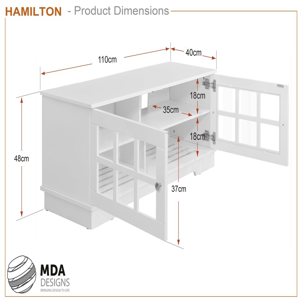image 1 of MDA Designs Hamilton Black Freestanding Traditional TV Cabinet with Storage Elegant Classic Design for Flat Screen TVs up to 55" Black