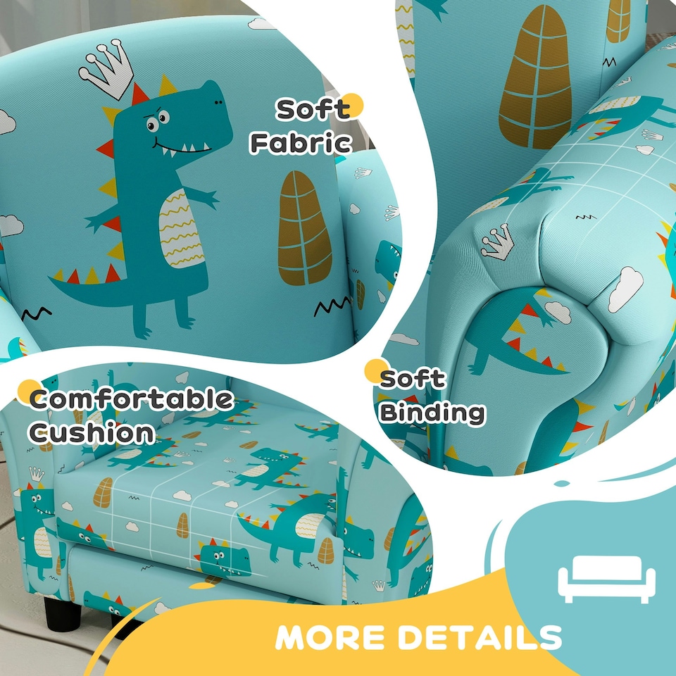 image 1 of AIYAPLAY 2 Piece Kids Sofa Set with Dinosaur Design, for Nursery 