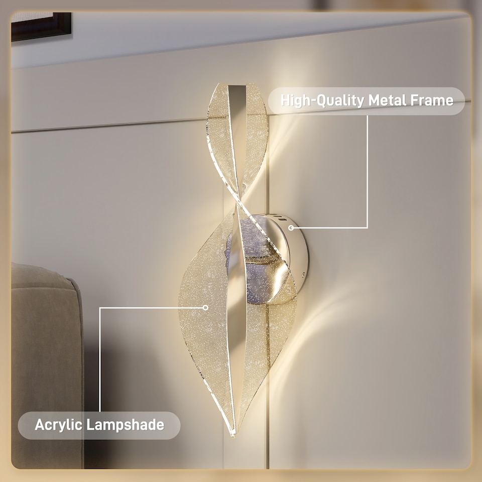 image 1 of HOMCOM Led Wall Lamp 2 Pack, 13W Modern Indoor Spiral Wall Light, Colour Temperature Adjustable 3000K4000K6500K, for Bedroom, Living Room, Hallway, Stairs, Silver Tone