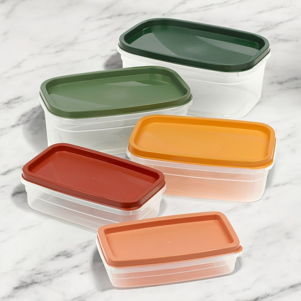 image 1 of 5Pcs Plastic Food Storage Containers & Airtight Lids Microwave Freezer Safe Sets | Multi | Multicoloured | 5Pc Round Set