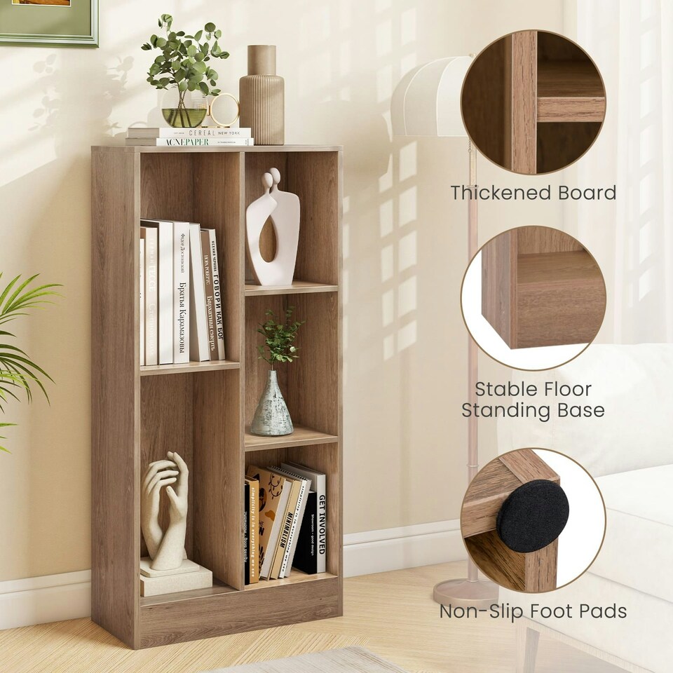 image 1 of COSTWAY 5-Cube Bookcase Wooden Storage Organizer White Yellow