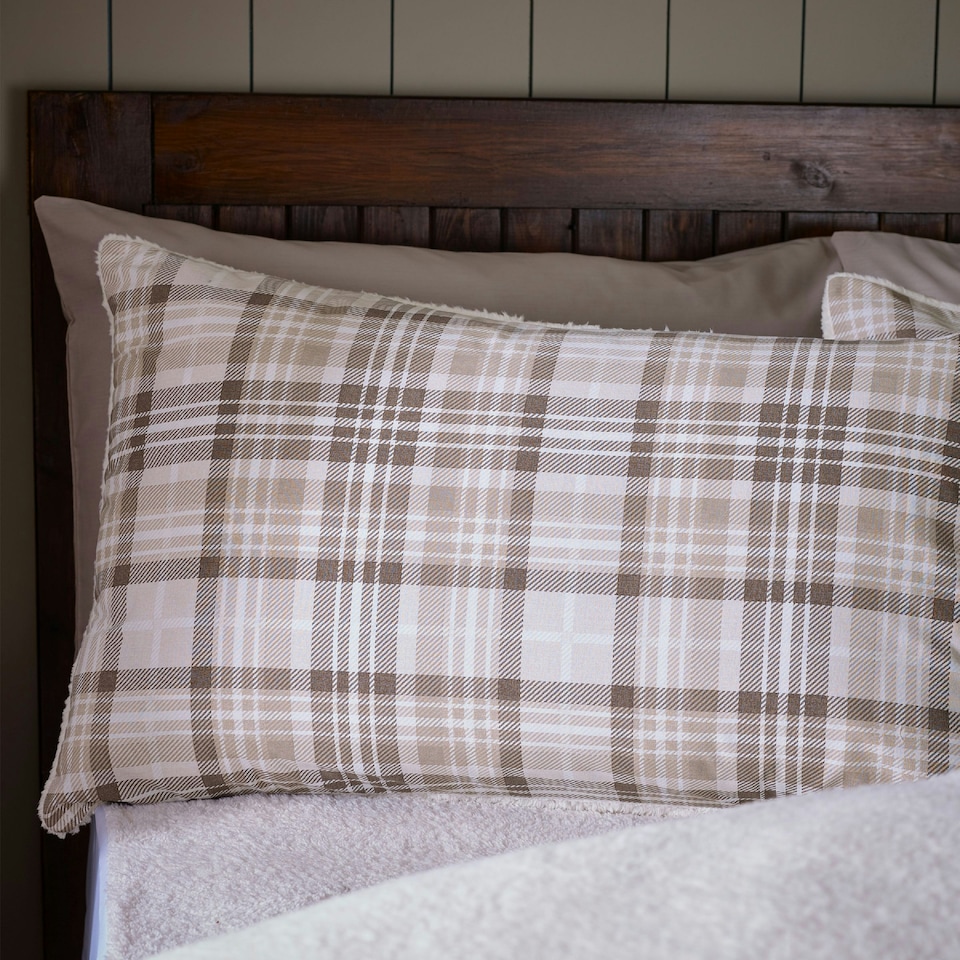image 1 of Catherine Lansfield Cosy Sherpa Check Duvet Cover Set Natural Cream | Natural | Double