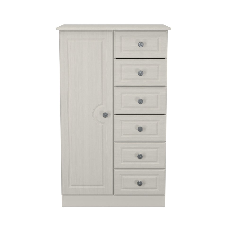 image 1 of Stirling 5 Drawer 1 Door Childrens Wardrobe in Grey Ash (Ready Assembled) | Grey | Grey Ash