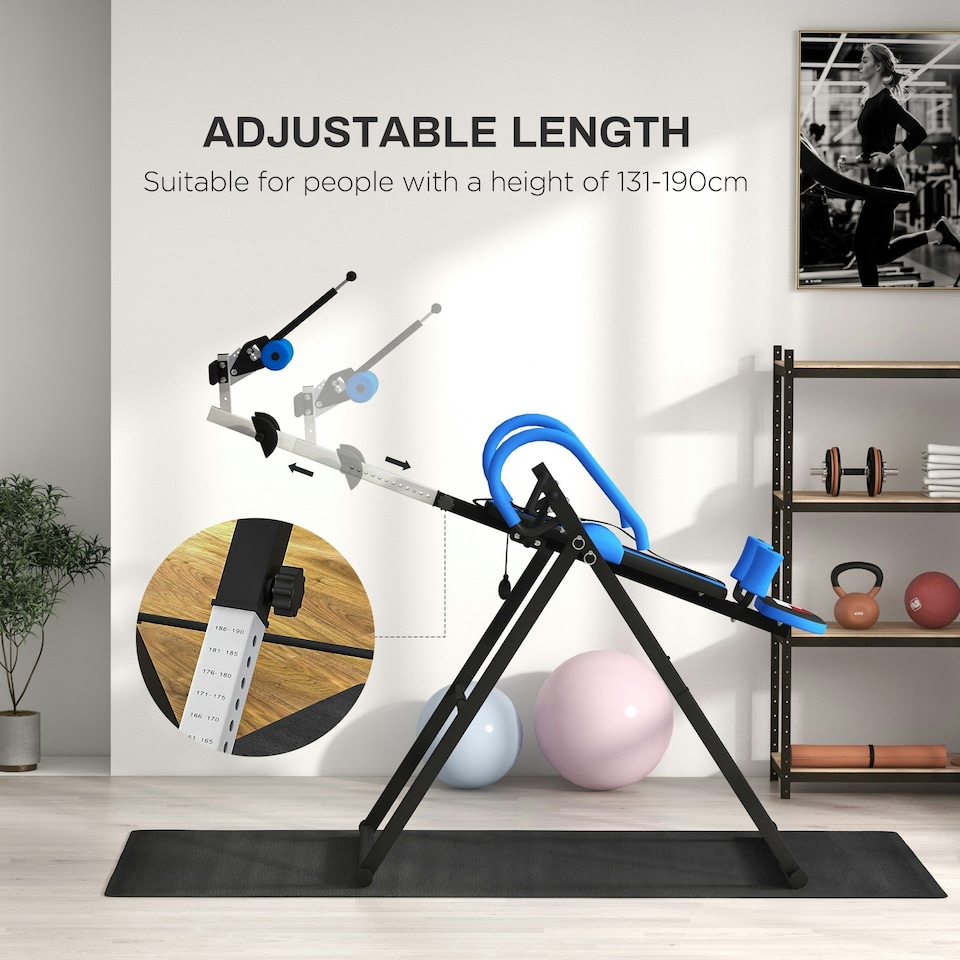 image 1 of HOMCOM Adjustable Gravity Inversion Table with Safety Belt, Blue