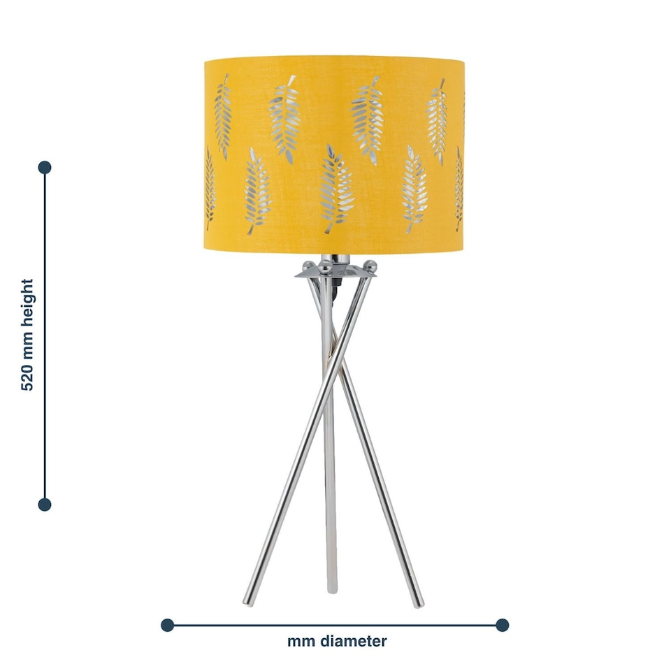 image 1 of Set of 2 Tripod Table Lamps with Ochre Fern Cut Out Shades | Chrome | Yellow | Large | 2