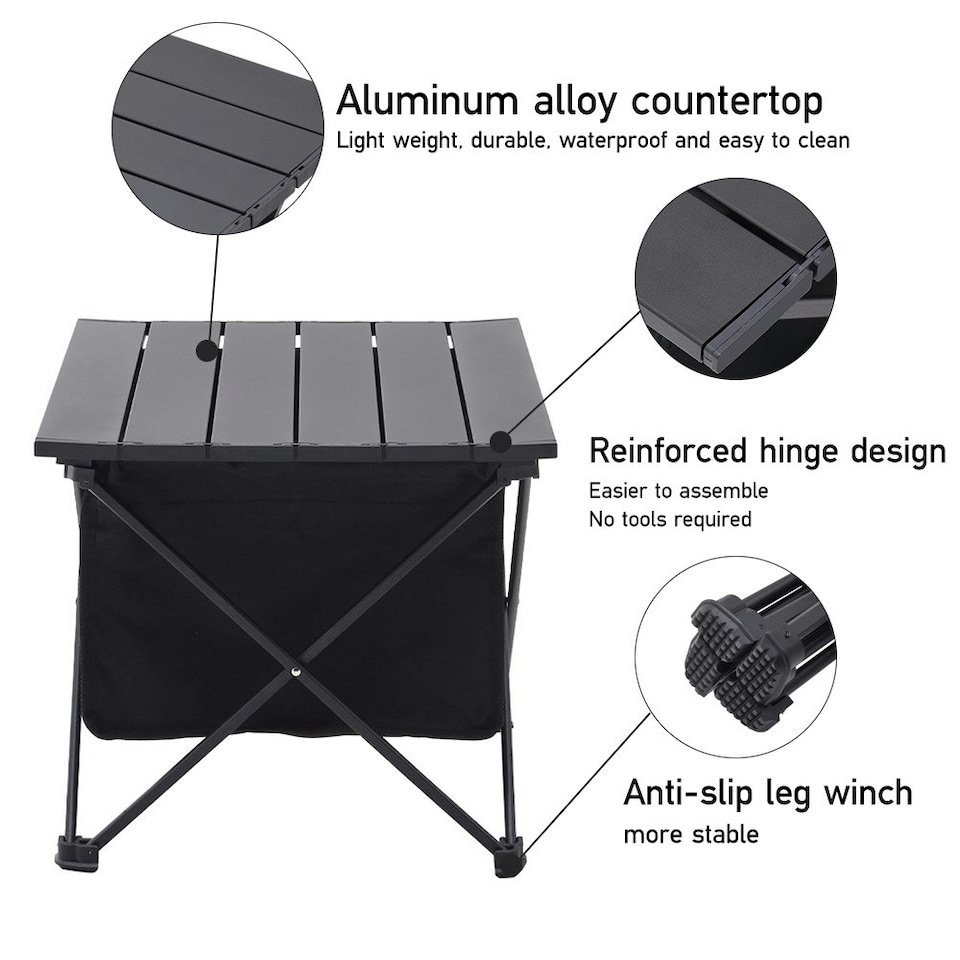 image 1 of Living and Home Aluminum Portable Roll-Top Camp Table with Storage Basket
