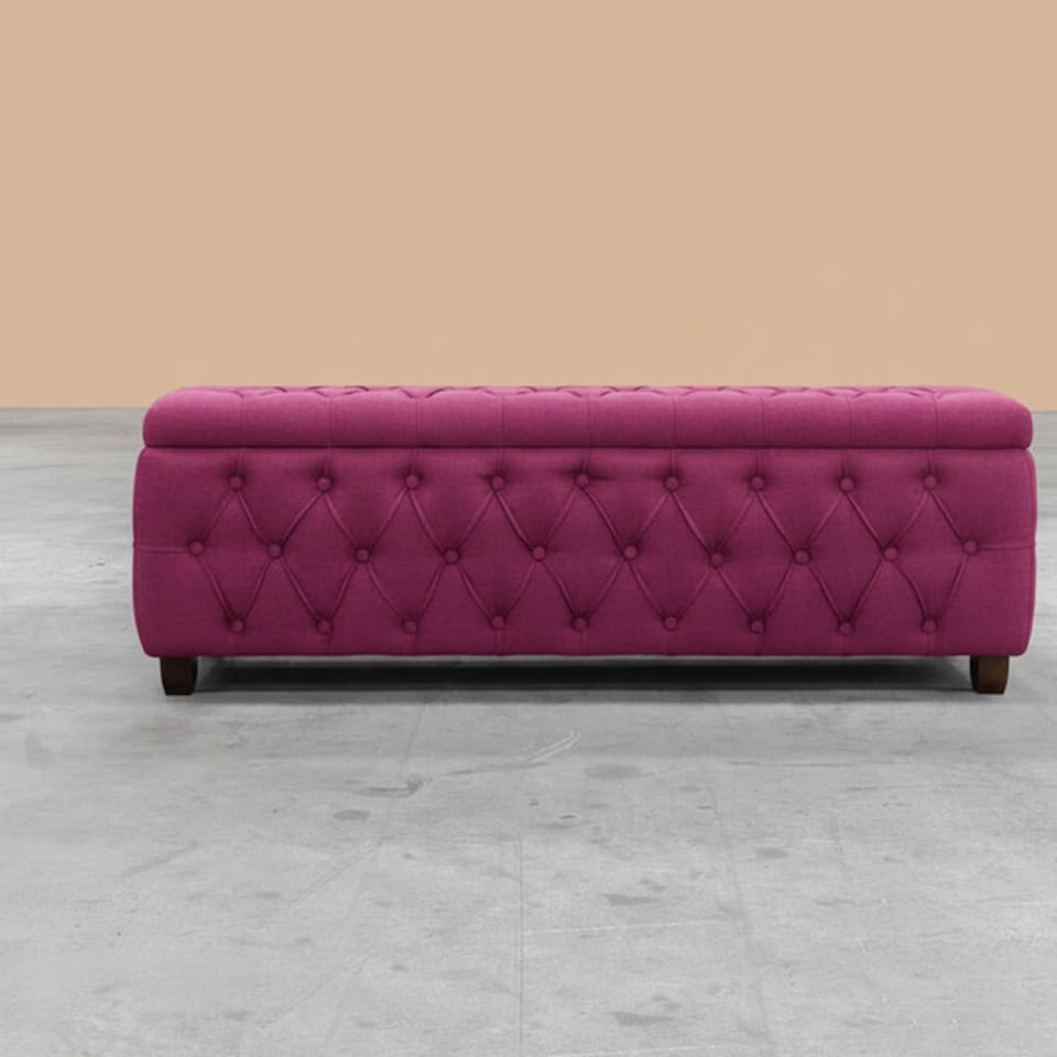 image 1 of 90cm Riga Ottoman Storage Box with Wooden Legs, Red Velvet Upholstered Chesterfield Storage Ottoman Box
