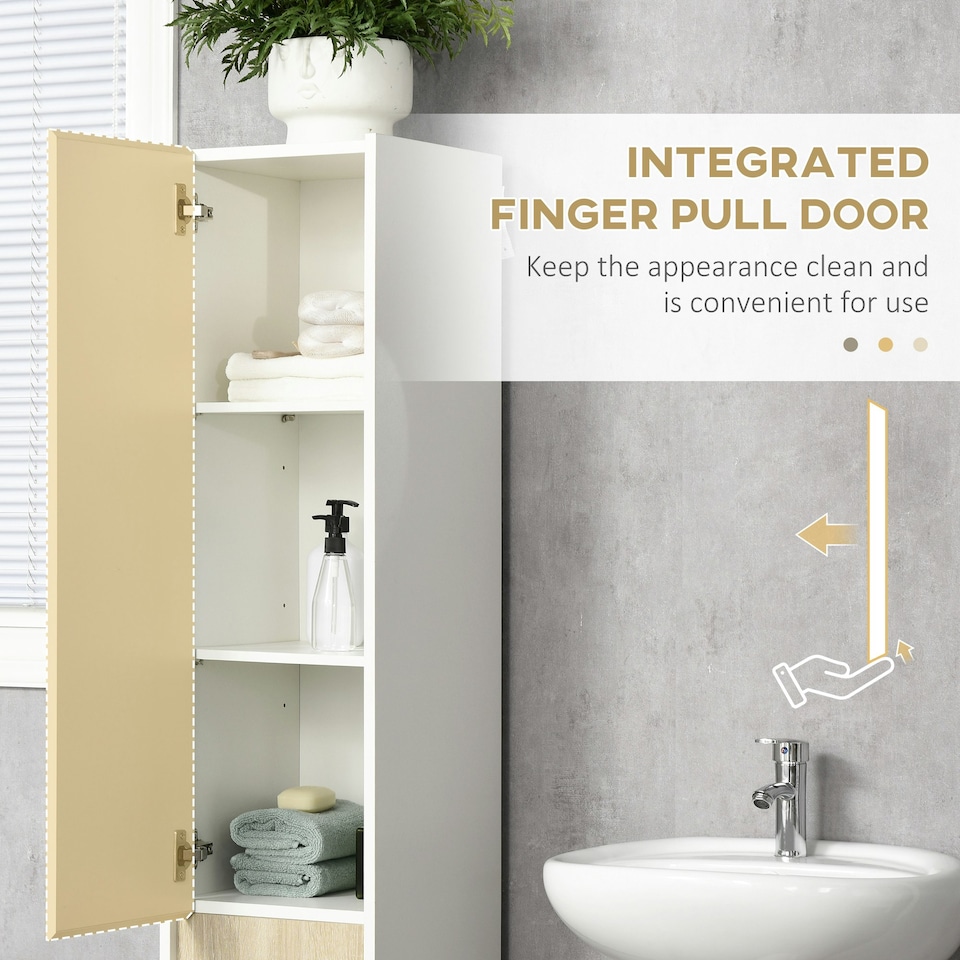 image 1 of kleankin 5-Tier Modern Tall Bathroom Cabinet with Adjustable Shelves White