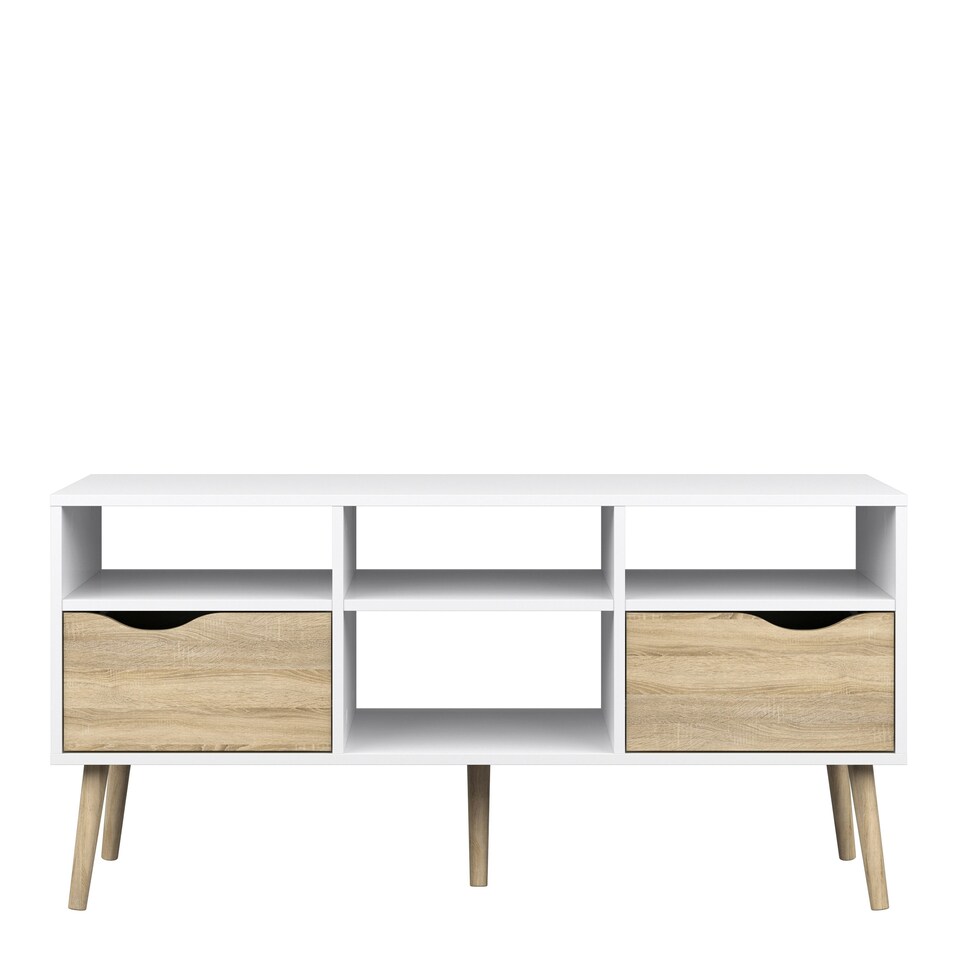 image 1 of Oslo TV Unit Wide 2 Drawers 4 Shelves in White and Oak