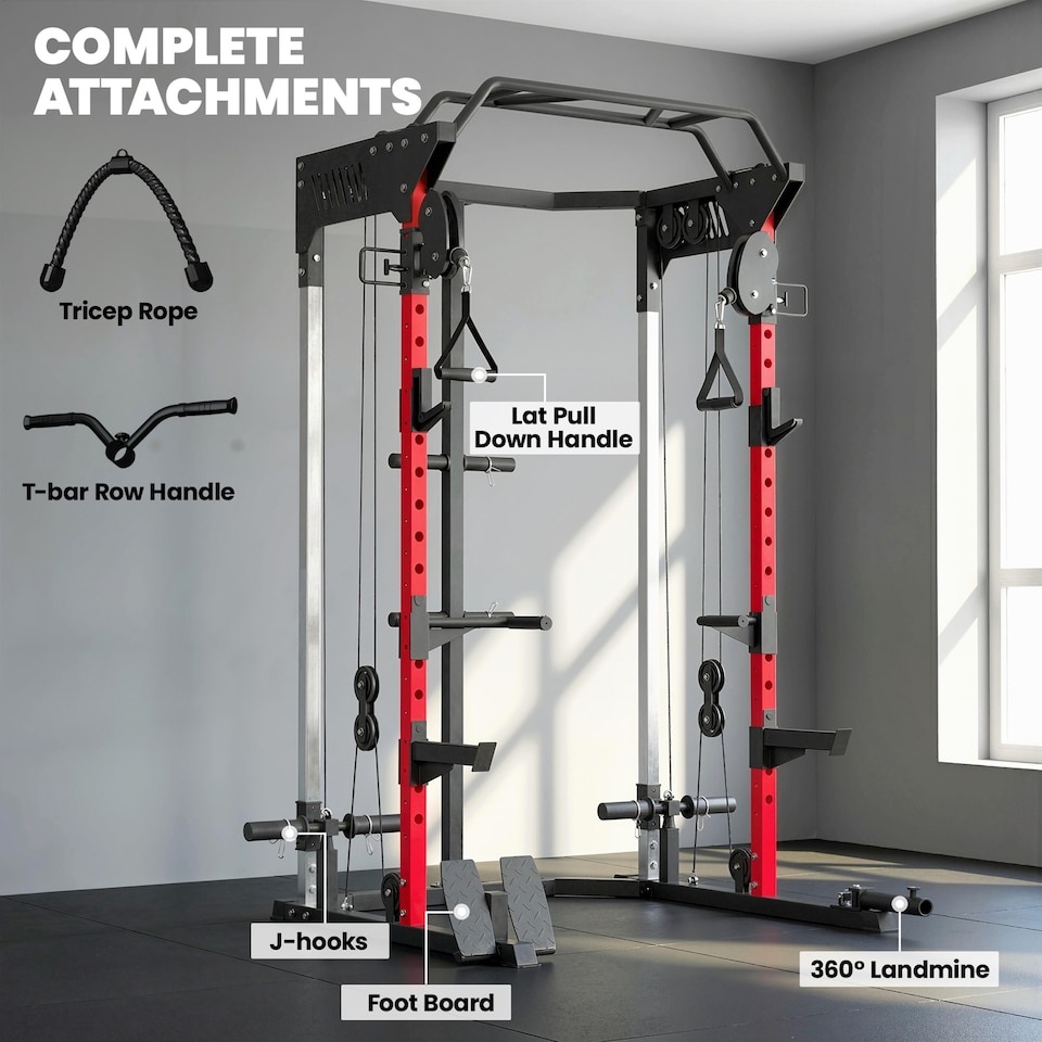 image 1 of SPORTNOW Power Cage Power Rack with Adjustable Cable Pulley System Landmine