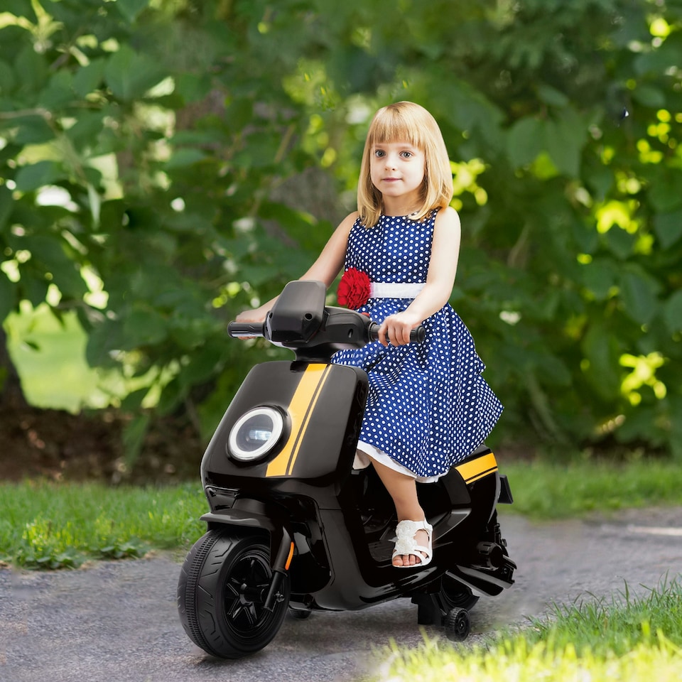 image 1 of AIYAPLAY 6V Kids Electric Motorbike with Headlight and Music - Black