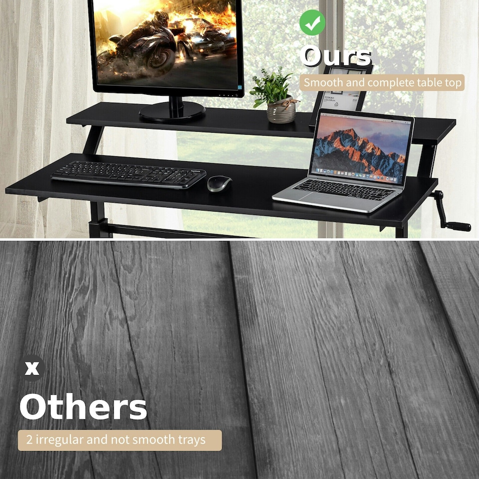 image 1 of COSTWAY 2-Tier Standing Computer Desk Sit to Stand Black Black