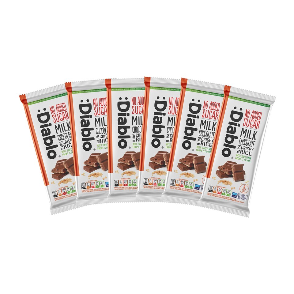 image 1 of Diablo No Added Sugar Milk Chocolate with Crispy Rice 75g 6 Pack
