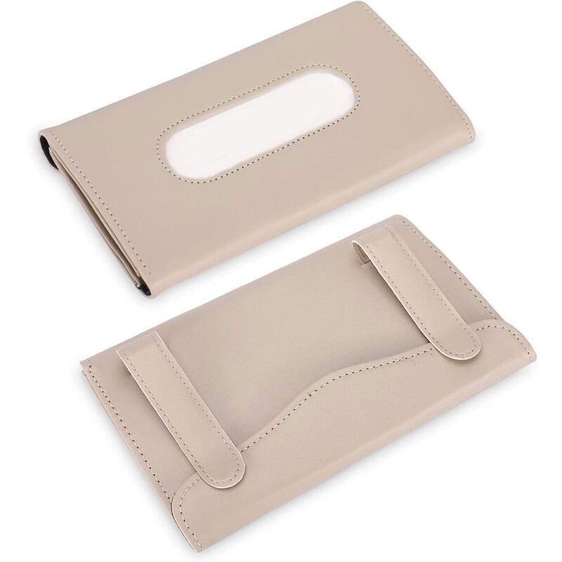 Car Sun Visor Hanging PU Leather Tissue Box Holder Khaki 2 Pieces