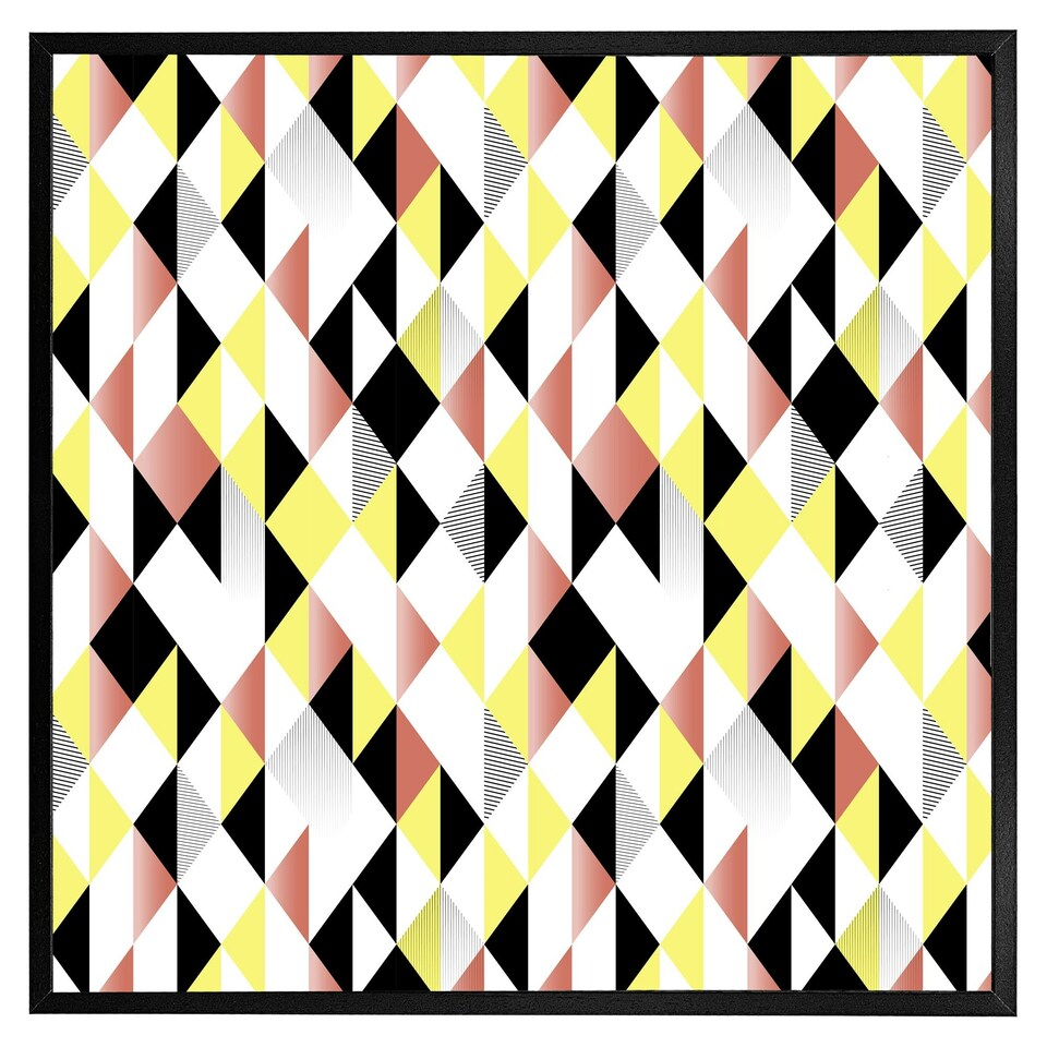 image 1 of Yellow, pink & black geometric pattern (Picture Frame) Brown | Oak | XL