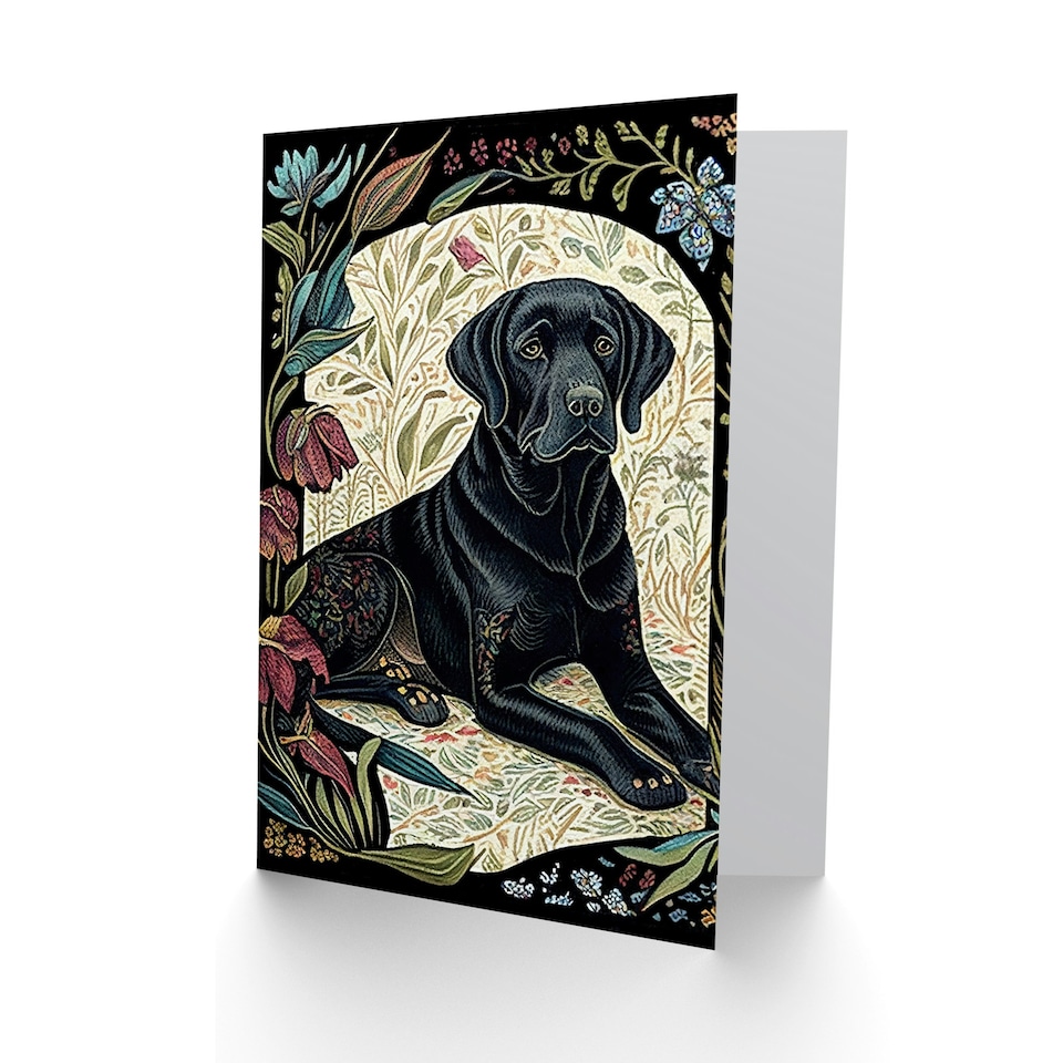 image 1 of Dog Lover Black Labrador Vintage Floral Pattern Animal Greeting Card