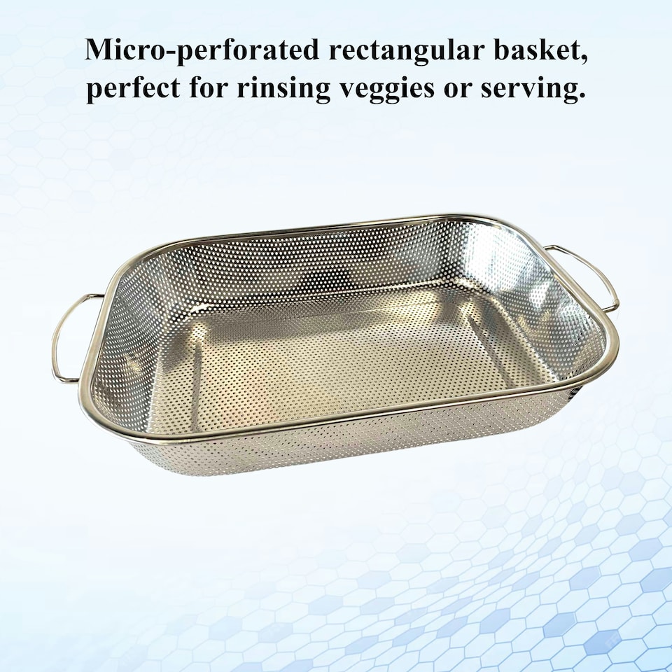 image 1 of Buckingham Stainless Steel Micro Perforated Rectangular Serving Basket Colander Dish , 37.5 cm