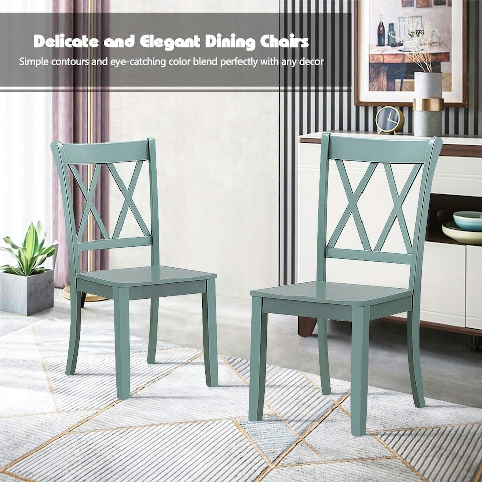 image 1 of COSTWAY Set of 2 Dining Chairs Wooden Armless Chairs Green