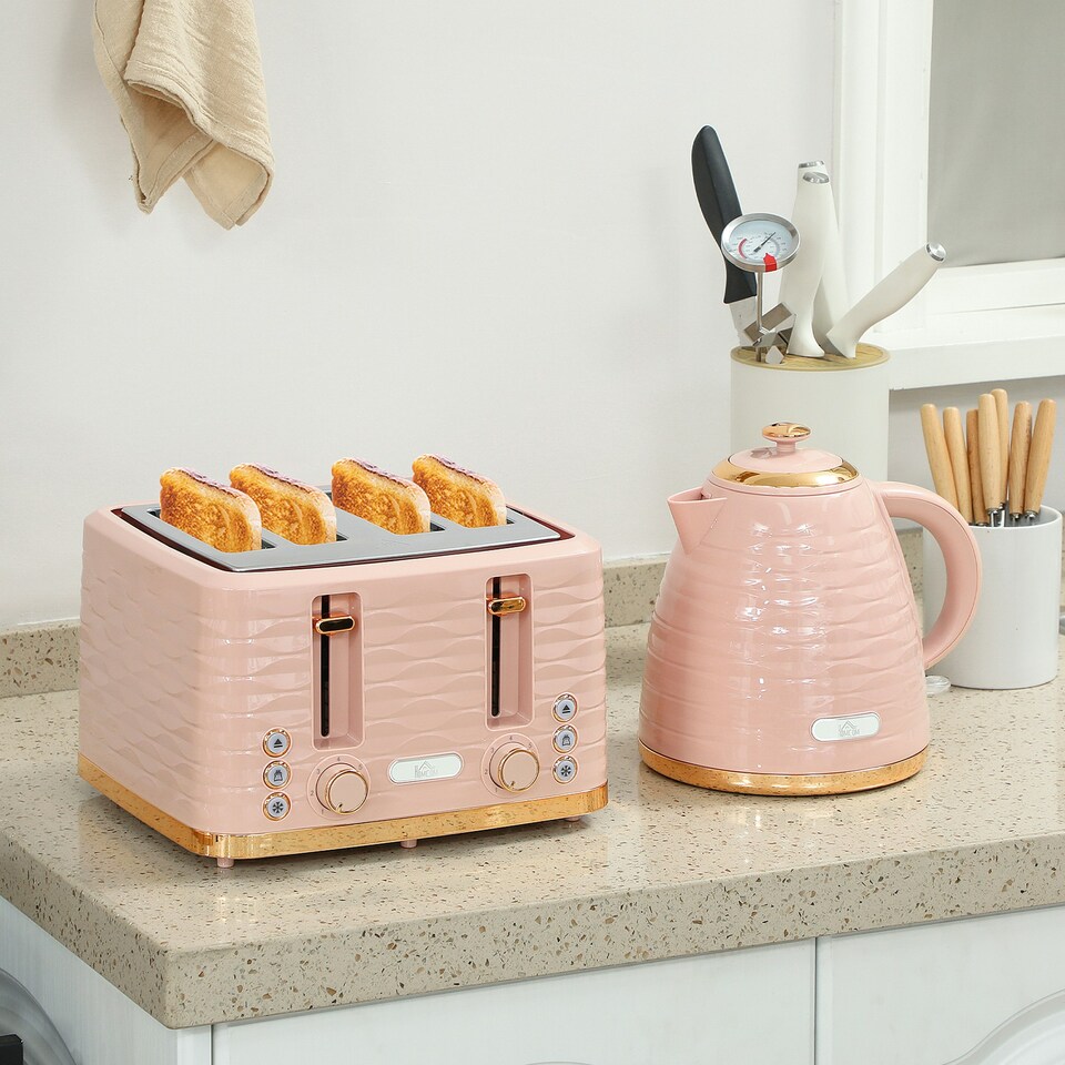 image 1 of HOMCOM Kettle and Toaster Set 1.7L Kettle & 4 Slice Toaster, Light Pink