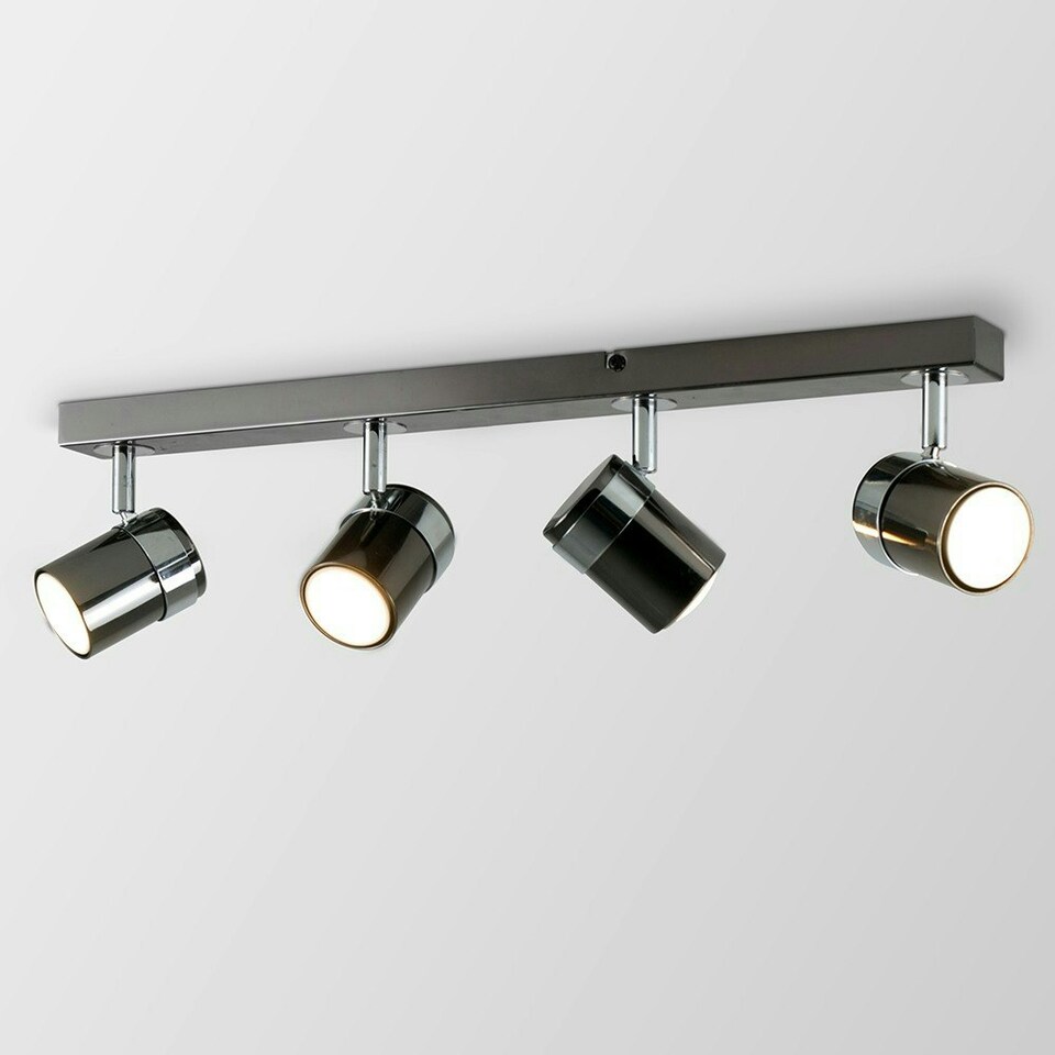 image 1 of ValueLights Modern 4 Way Straight Bar Ceiling Spotlight Fitting Black Chrome Finish | Black