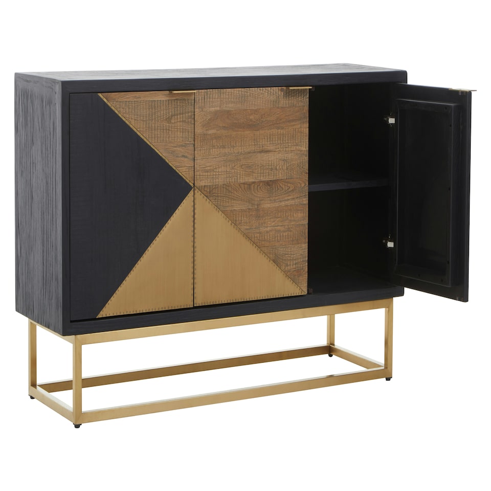 image 1 of Interiors by Premier Three‑Door Sideboard, High Gloss & Concrete‑Grey 3‑Door Buffet Cabinet, Open‑Shelved Storage Unit Multi