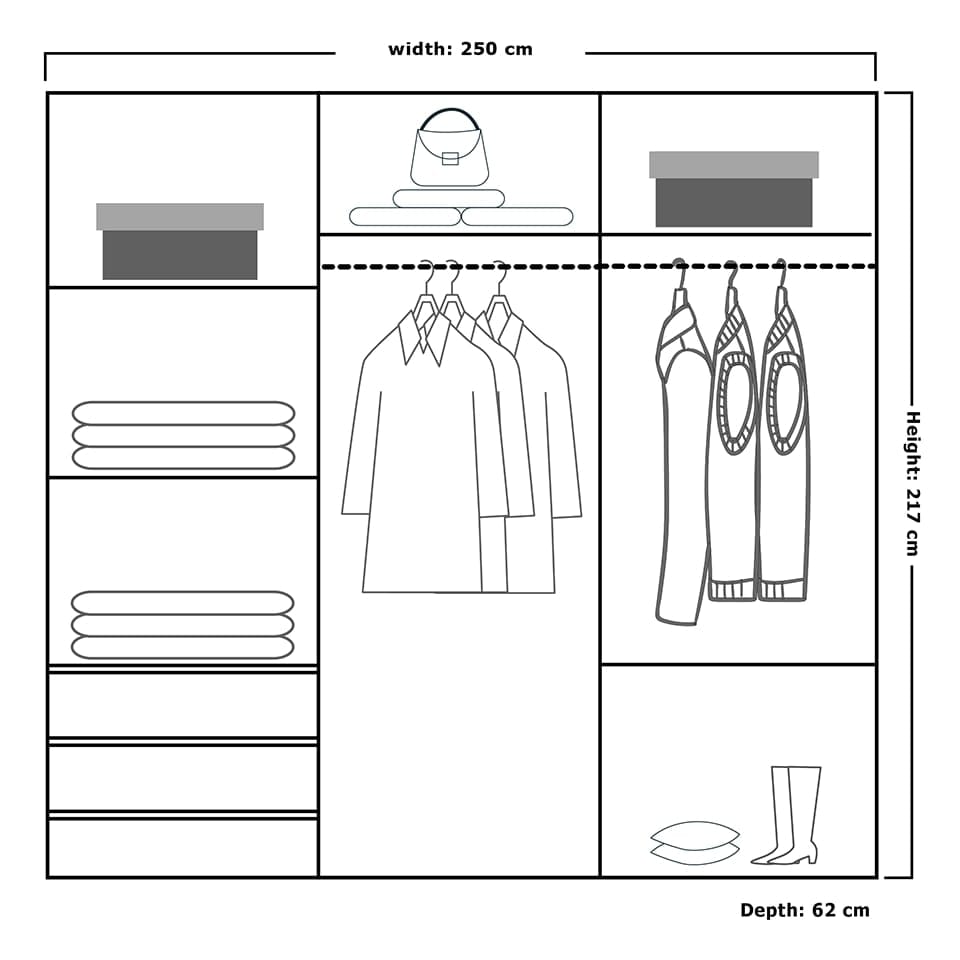image 1 of Sliding Wardrobes 4U Modern Vertical Panelled Mirror Sliding Wardrobe – 150cm to 250cm, White, Black, Grey, Oak | White | (Grey Strip) 250cm