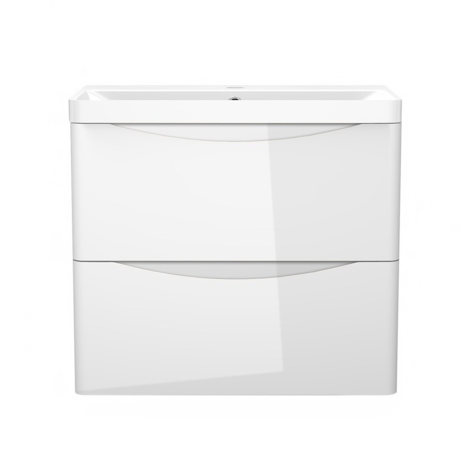 image 1 of AICA 600mm Wall-Hung White Bathroom Vanity Unit With Integrated Sink,2 Soft-Close Drawers for Storage