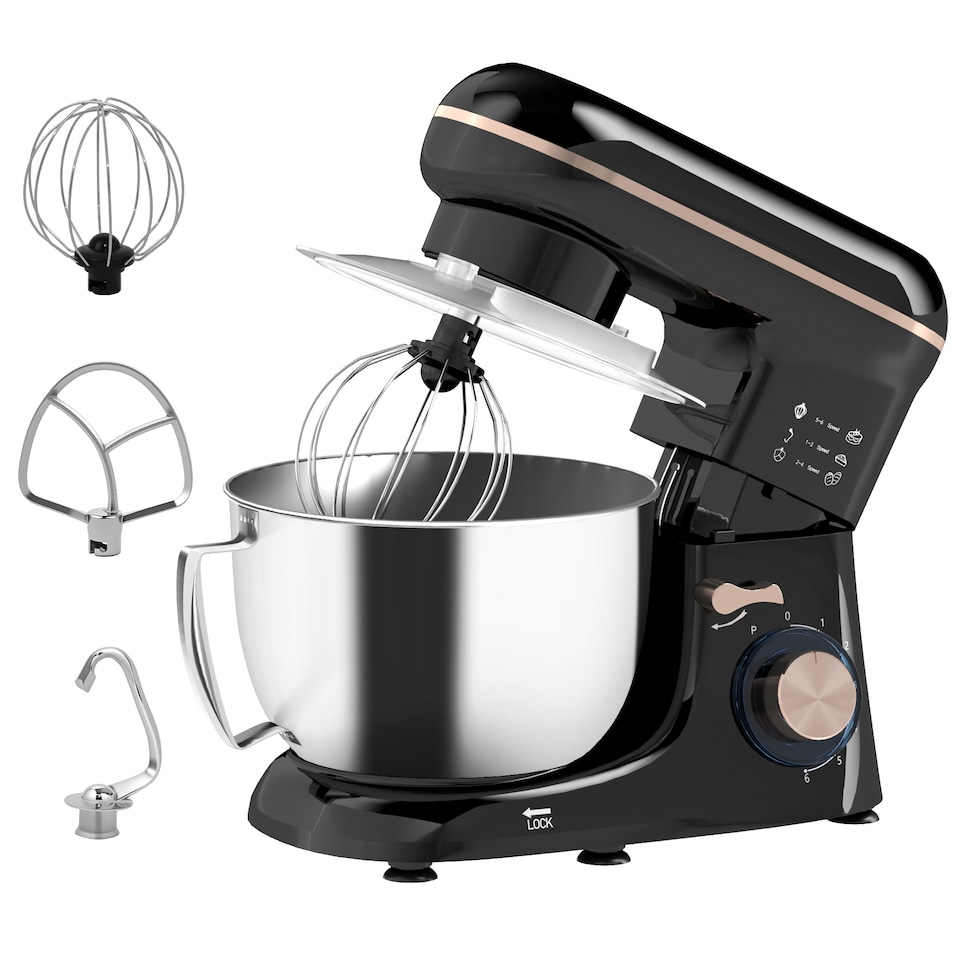 image 1 of HOMCOM Stand Mixer, 4.5L Food Mixer for Baking, 6 Speeds and Pulse Setting, 1300W Cake Electric Whisk with Dough Hook, Whisk, Stainless Steel Bowl, Splash Guard, Beater, Black | Black