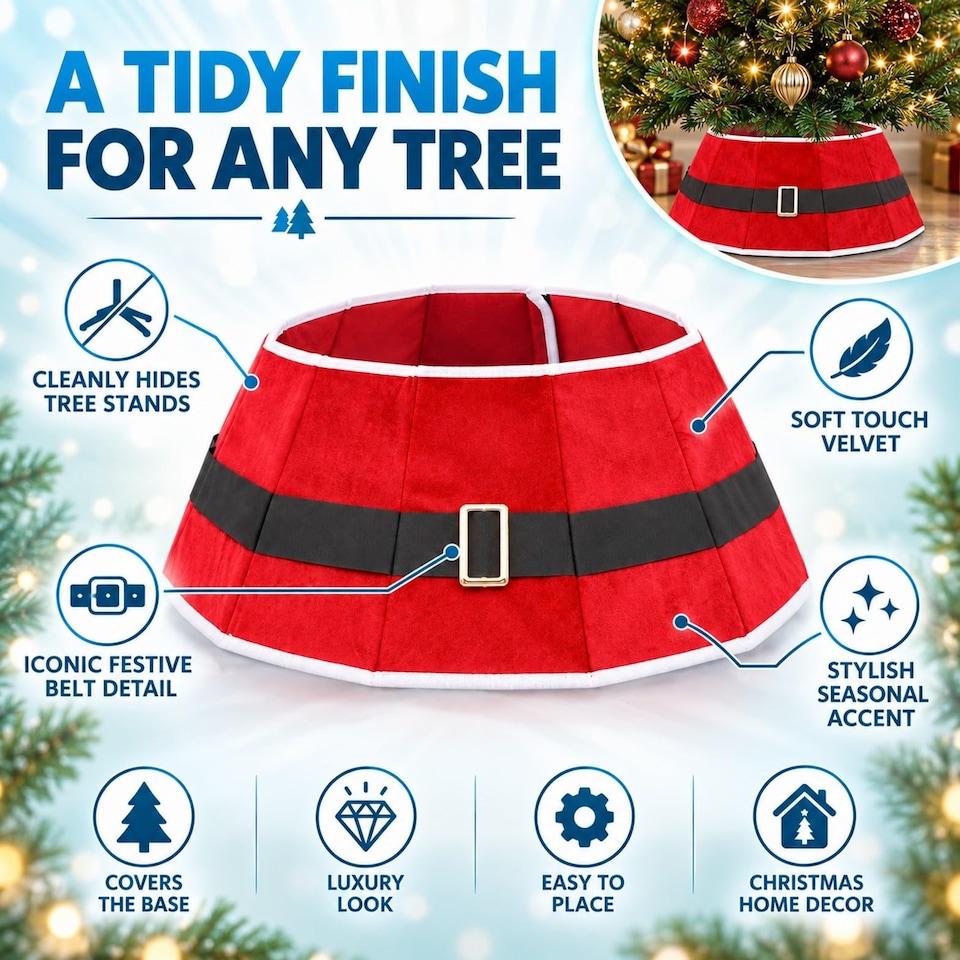 image 1 of 26.8 Inch Santa Diamond Shape Christmas Tree Collar for a Neat Festive Finish