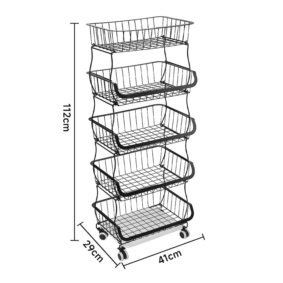 image 1 of Living and Home 5-tiered Kitchen Storage Rack with Casters | Black | 5 Tier