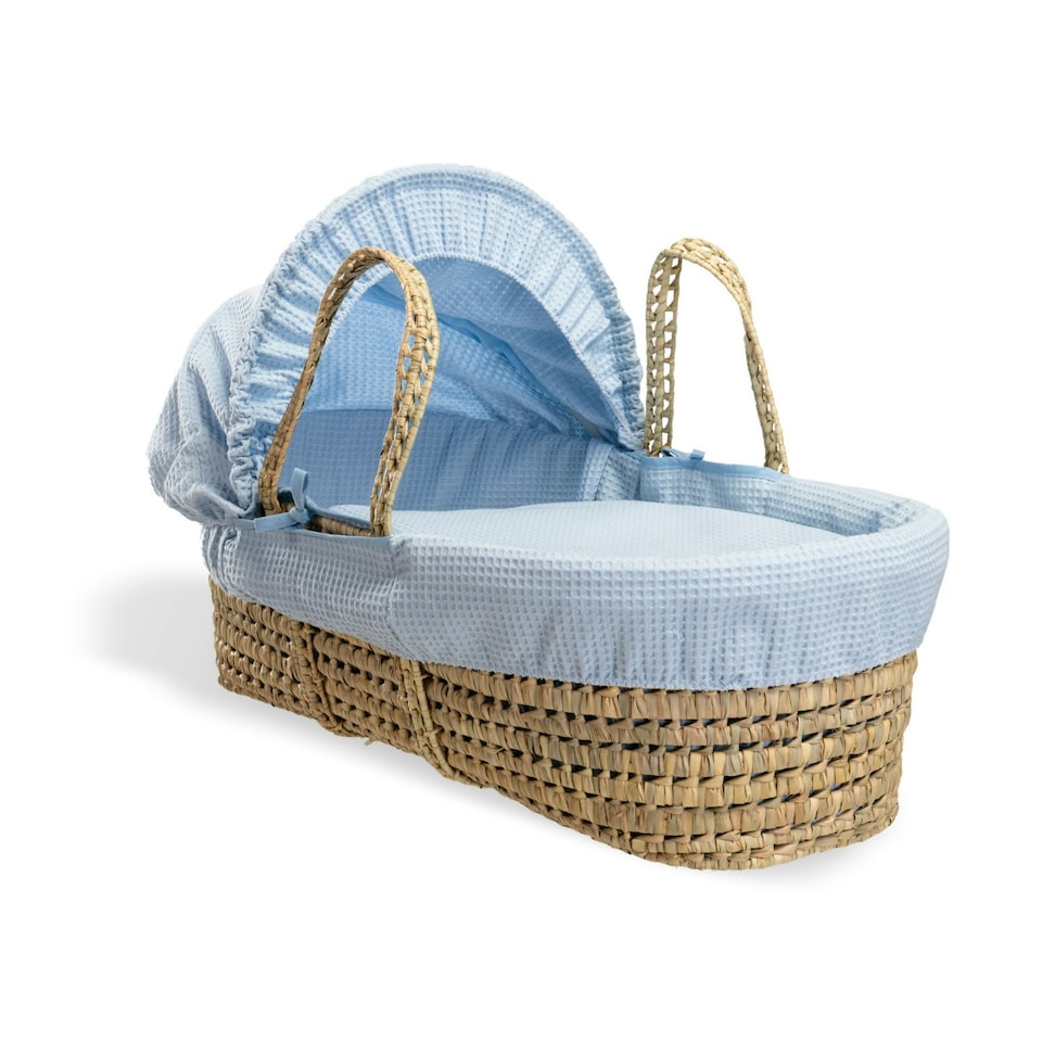 image 1 of Clair de Lune Waffle Palm Moses Basket With Folding Stand - Blue