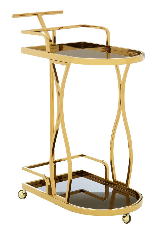 image 1 of Orsina Durable 2 Tier Gold And Wavy Design Trolley, Elegant Design Storage Trolley, Versatile Kitchen Trolley