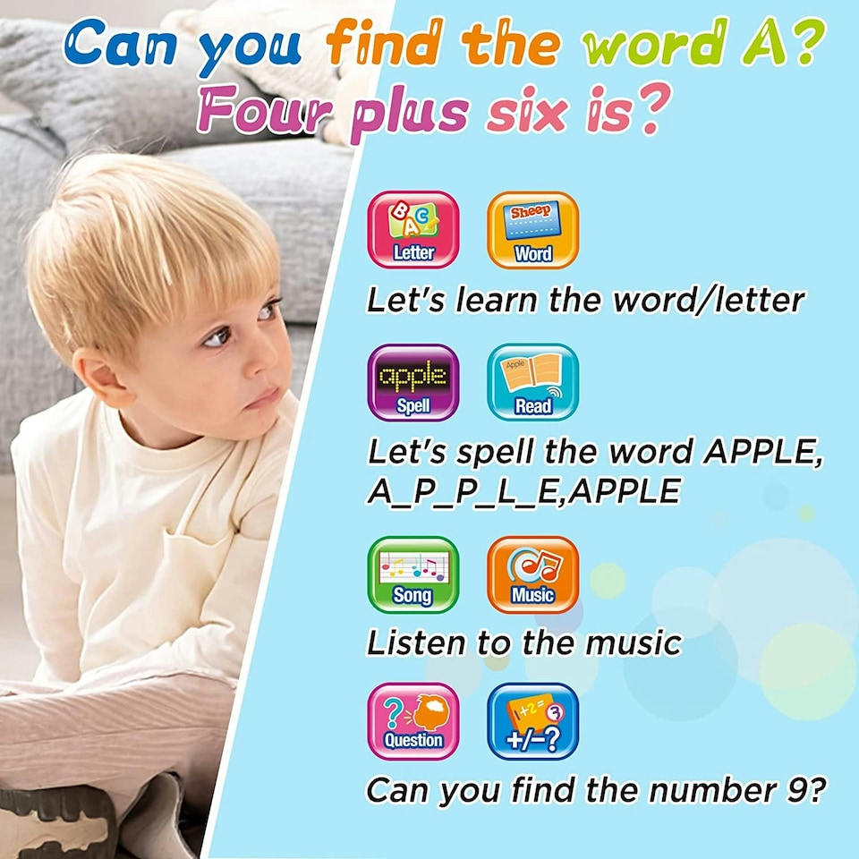 image 1 of Toddler Learning Tablet - Multi-Function Educational Musical Touch Pad with LED Screen, Piano, Animal Sounds, Numbers, Letters, and Quiz Modes for Kids (blue)