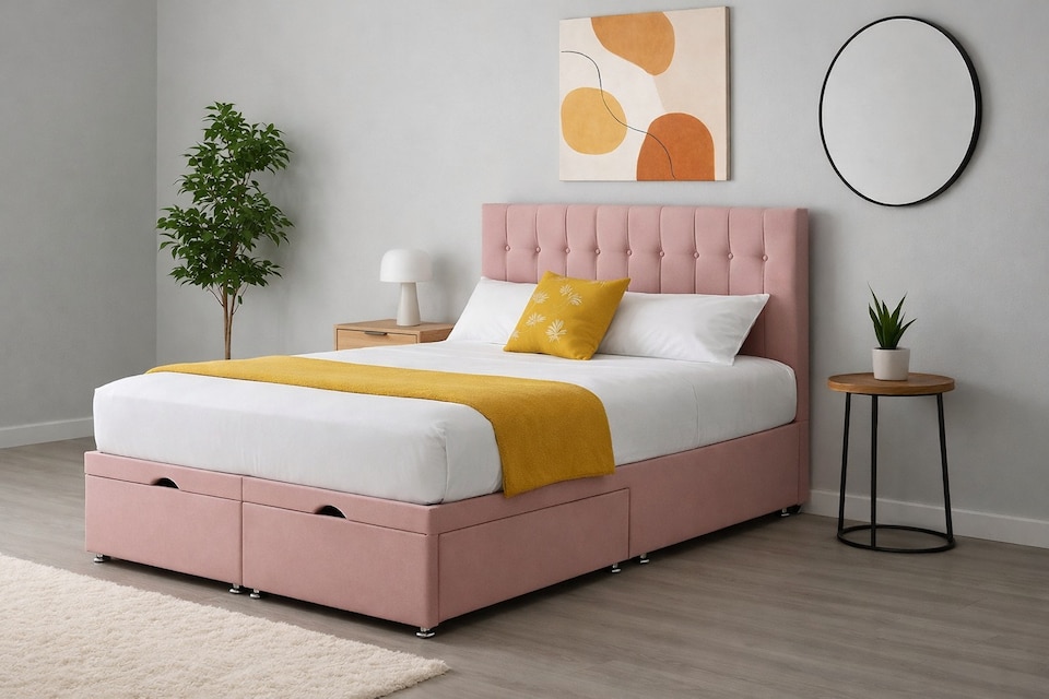 image 1 of Divan Pink Plush Ottoman 3ft Single Bed Set With Headboard and Mattress