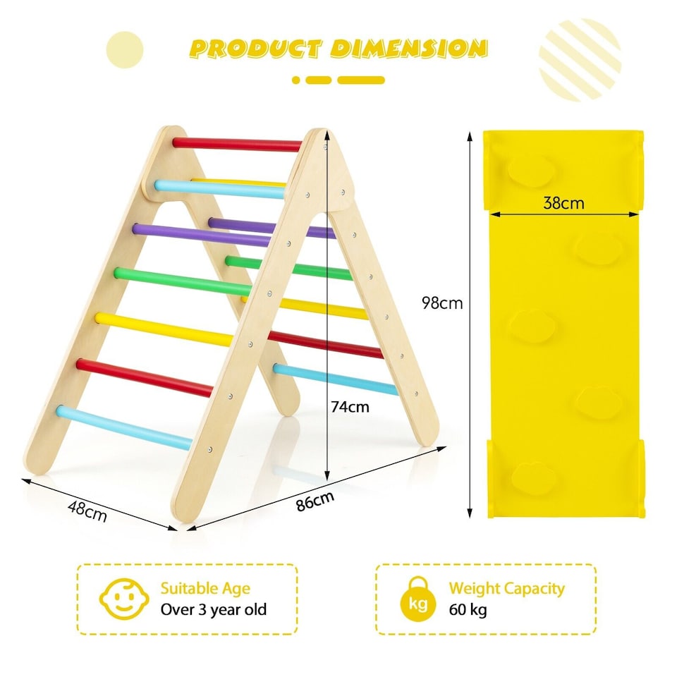 image 1 of COSTWAY 2-in-1 Triangle Climbing Set Wooden Toddler Climbing Triangle Ladder