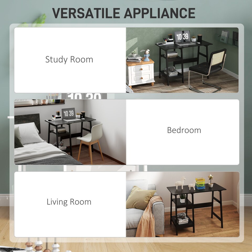 image 1 of HOMCOM Compact Computer Desk with Storage Shelves, Study Table with Bookshelf, PC Table Workstation for Home Office, Study, Easy Assembly, 106 x 51cm, Black | Black