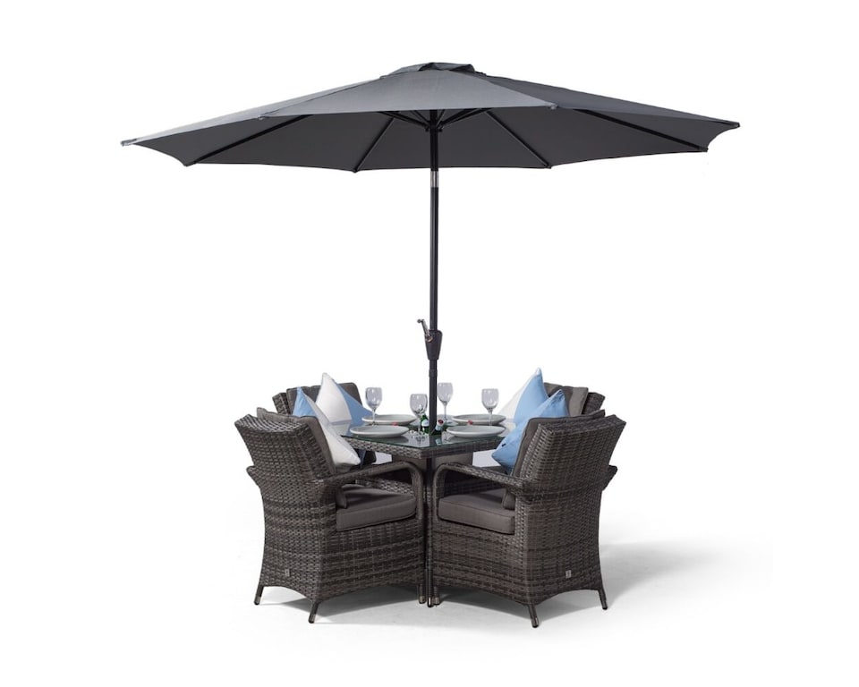 image 1 of Arizona Square 4 Seater Patio Dining Set with Ice Bucket Drinks Cooler | Grey | Grey
