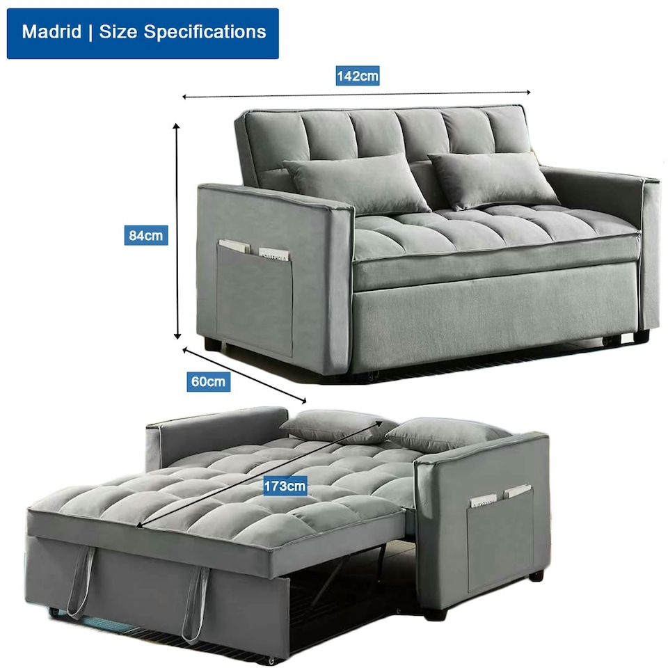 image 1 of Madrid 2 Seater Loveseat Pull Out Sofa Bed Grey