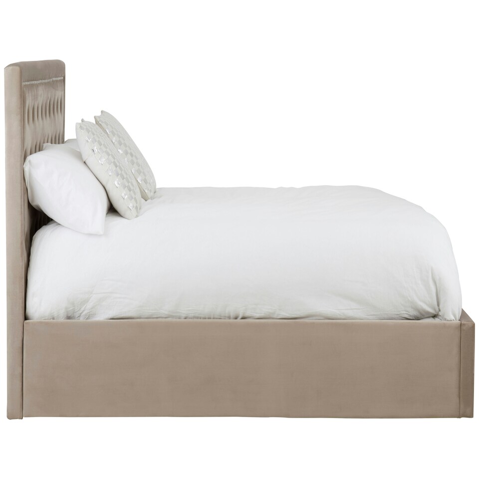 image 1 of Interiors By Premier Practical Mink Velvet Kingsize Ottoman Bed, Elegant Velvet Bed For Bedroom, Compact Diamont Tufted Bed