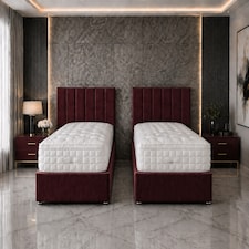 5ft Kingsize Zip Link 6x3 Length Maroon Plush Divan Bed Full Set 4 Drawers