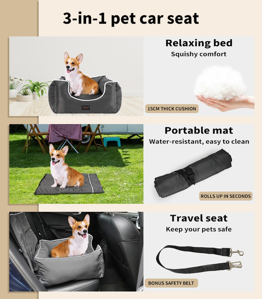 image 1 of Skylos Dog Car Booster Seat Pet Backrest Safe Protector Waterproof Travel Bed