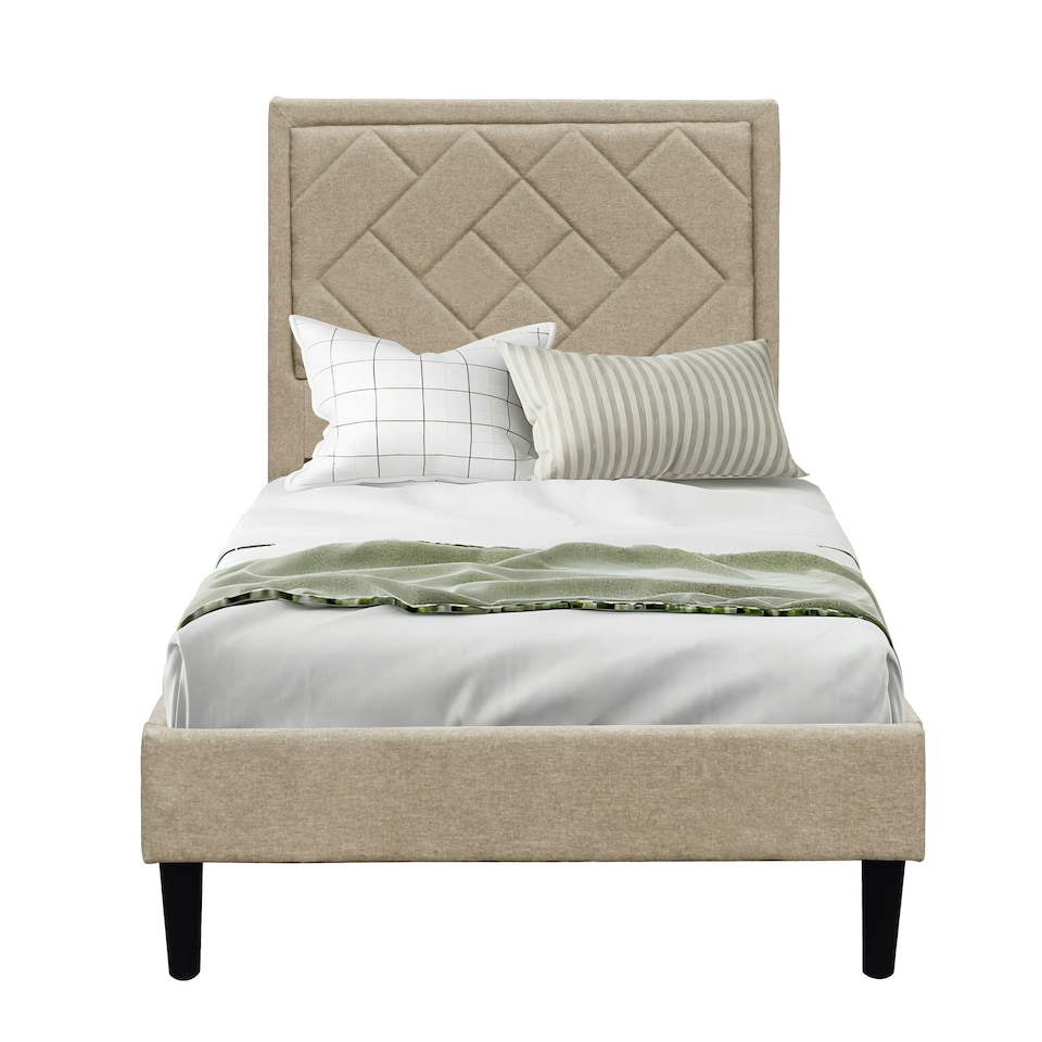image 1 of 3ft Single Fabric Bed Frame With Padded Headboard In Stone